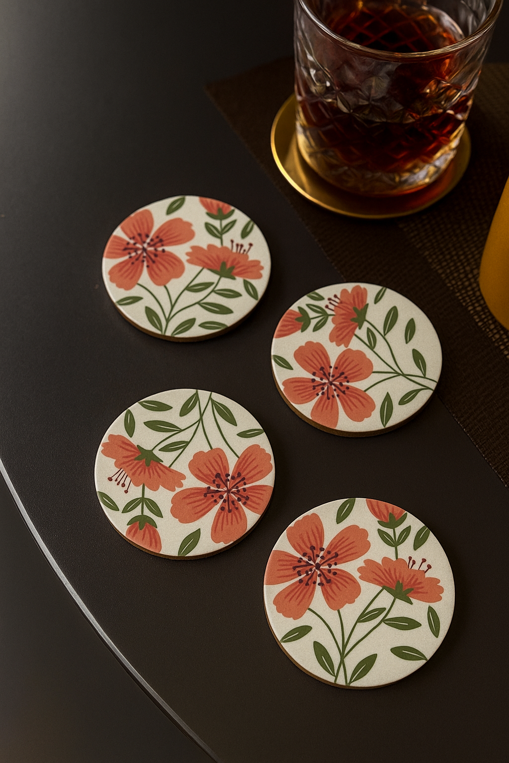 Gulbahar Handcrafted Wooden Coaster Set – Set of 4