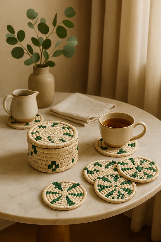 Sabai Grass Coasters – Handwoven Elegance (Set of 6 + Box)