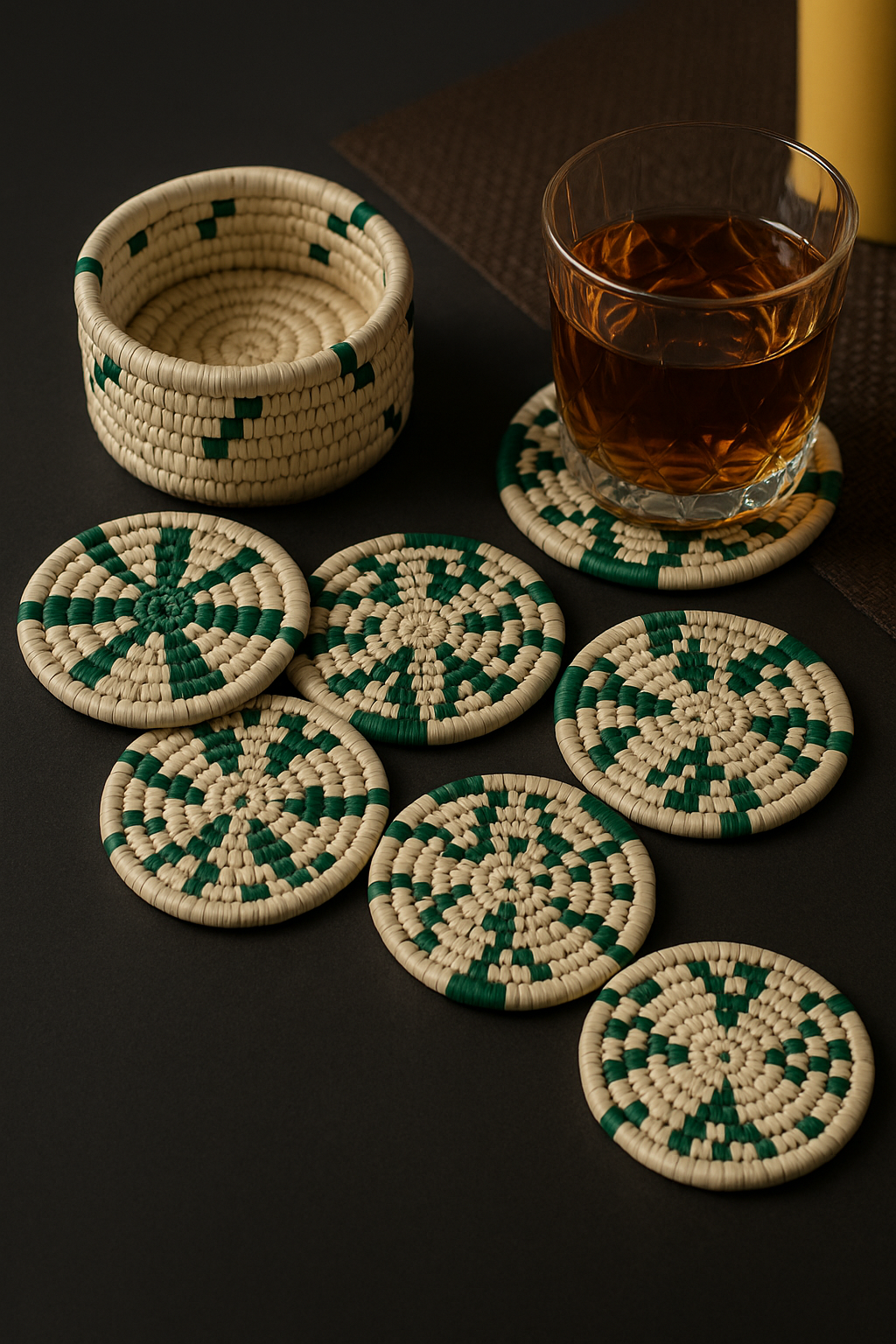 Sabai Grass Coasters – Handwoven Elegance (Set of 6 + Box)