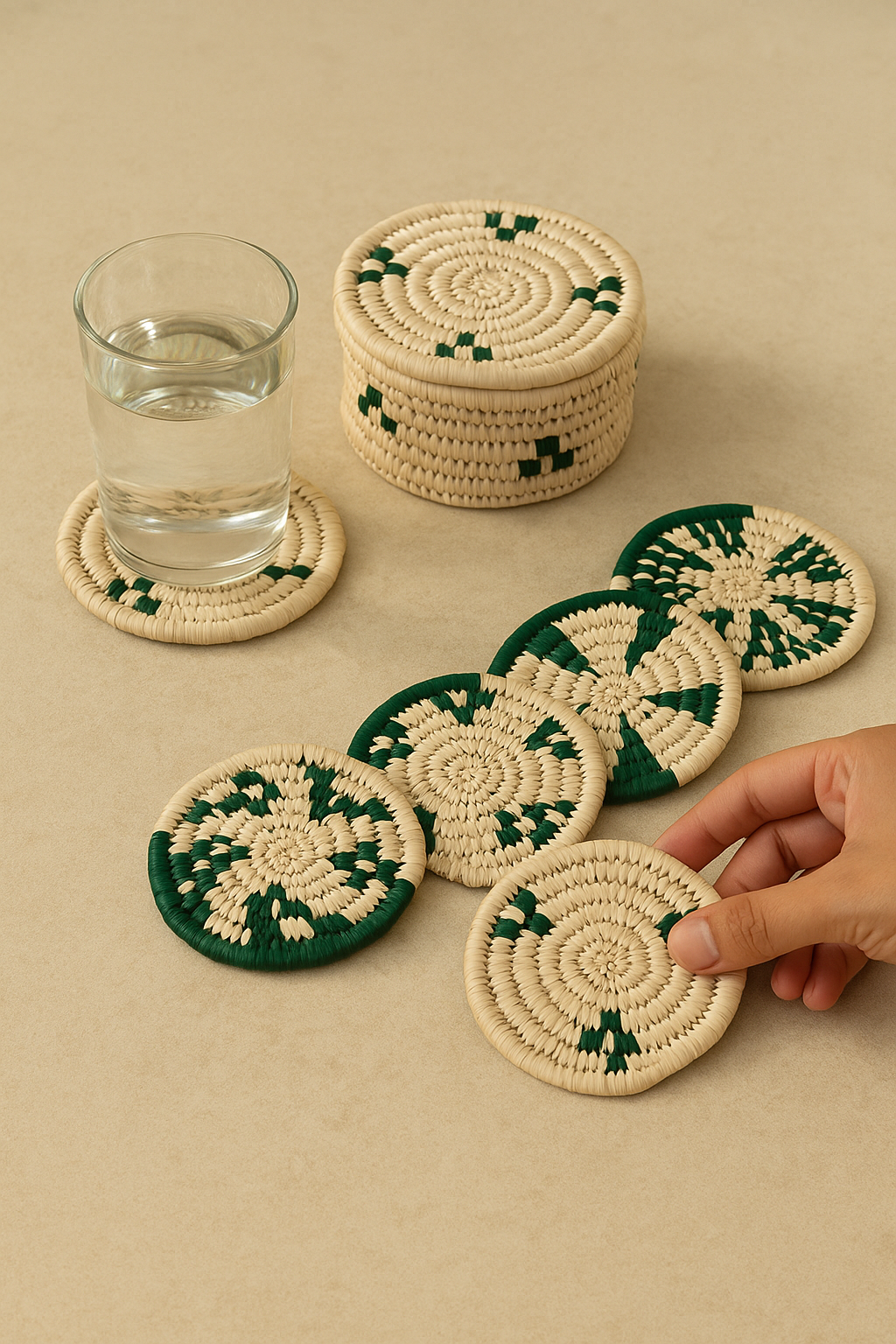Sabai Grass Coasters – Handwoven Elegance (Set of 6 + Box)