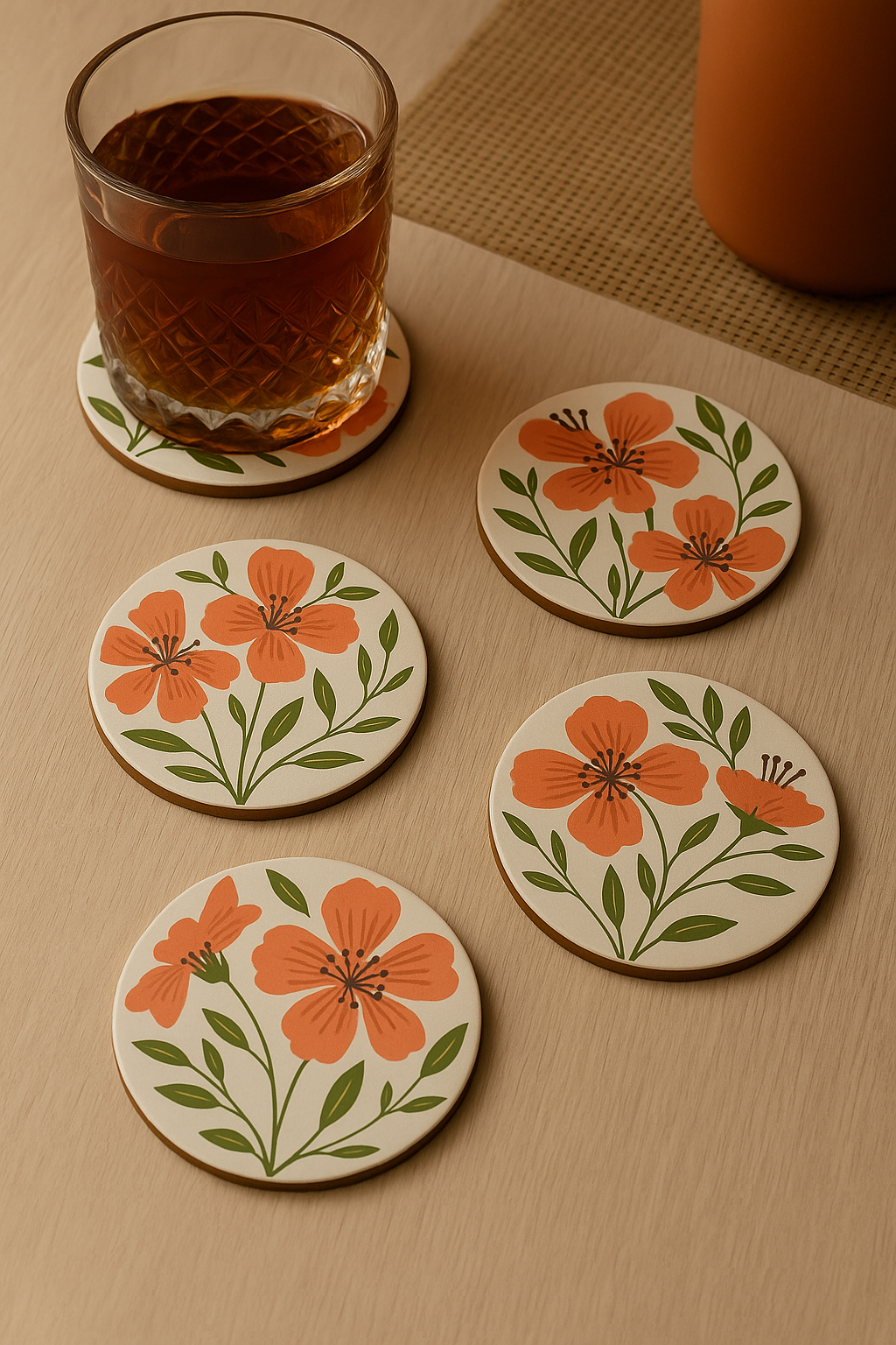 Gulbahar Handcrafted Wooden Coaster Set – Set of 4