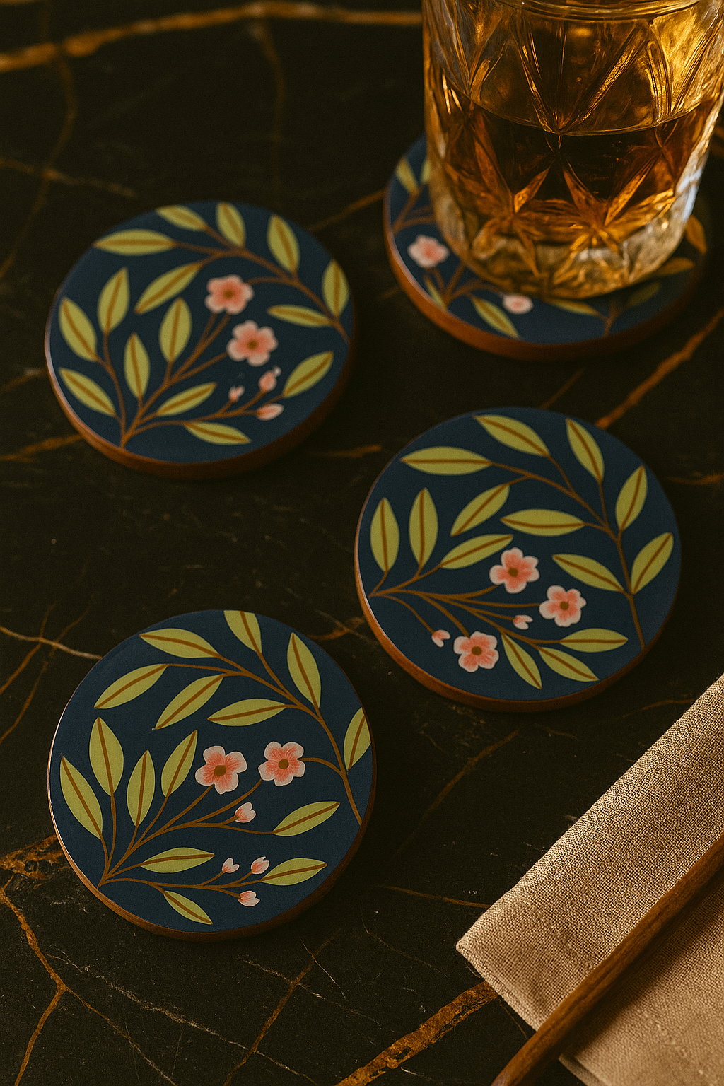 Vanaja Handcrafted Wooden Coaster Set – Set of 4
