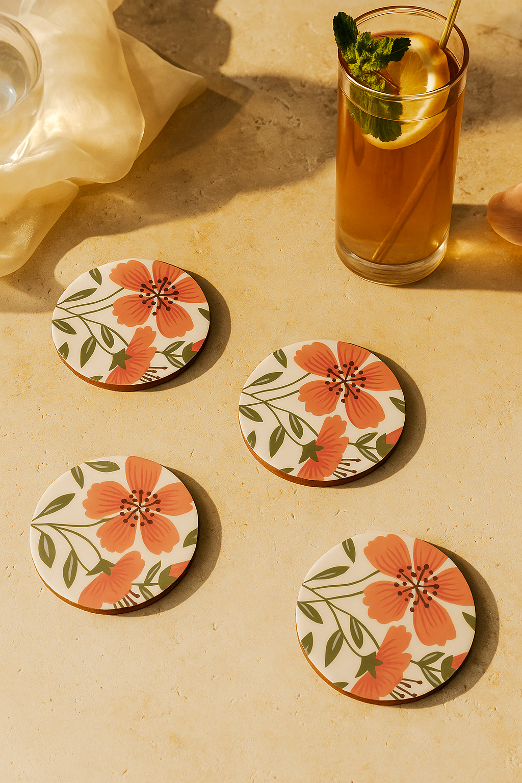 Gulbahar Handcrafted Wooden Coaster Set – Set of 4